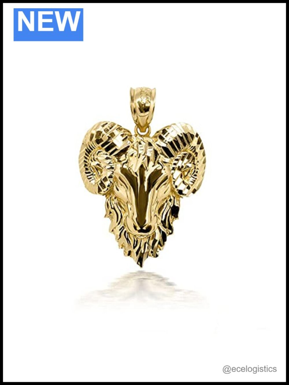 14K Gold Aries Zodiac Ram Head Pendant Necklace